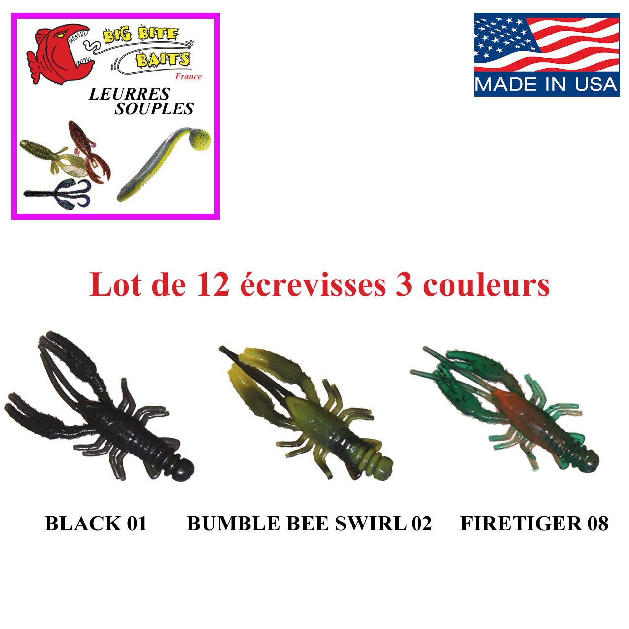 12 écrevisses 3,75cm 3 couleurs BIG BITE BAITS leurres souples 