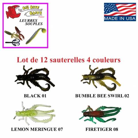 12 sauterelles 4cm 4 couleurs BIG BITE BAITS leurres souples / Leurres souples