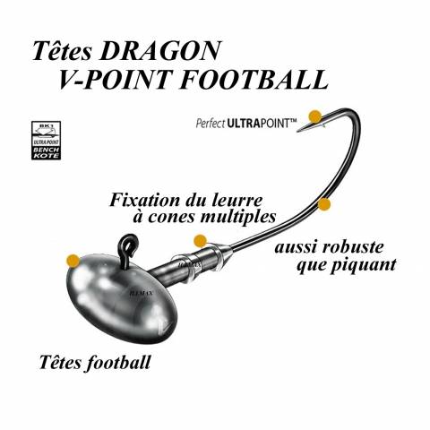 TÊTES PLOMBEES DRAGON V-POINT FOOTBALL / Shads/Swimbaits