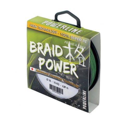 TRESSE BRAID POWER VERTE 130m POWERLINE / Fils de pêche