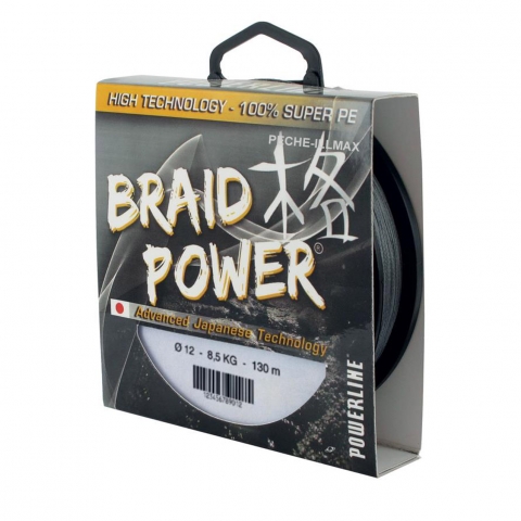 TRESSE BRAID POWER GRISE 130m POWERLINE / Fils de pêche